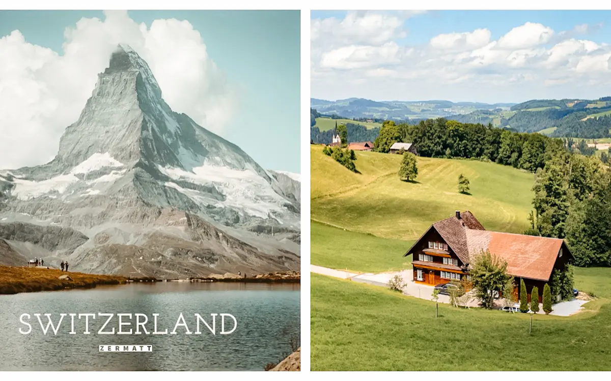 Zermatt in Switzerland versus Mount Rainier in washington mountain alpine views Zermatt in Switzerland versus Mount Rainier in washington mountain alpine views